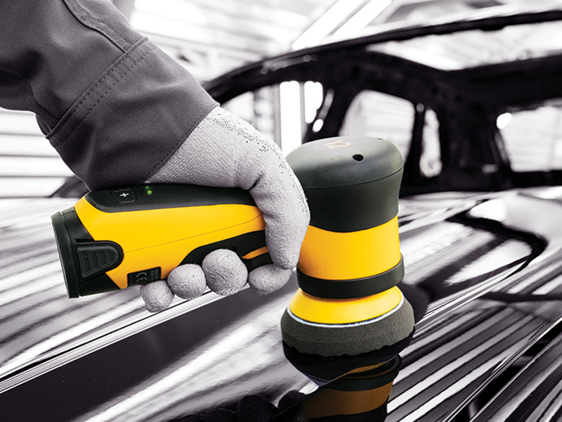 Mirka AROP-B 312NV cordless polisher in use on car paint